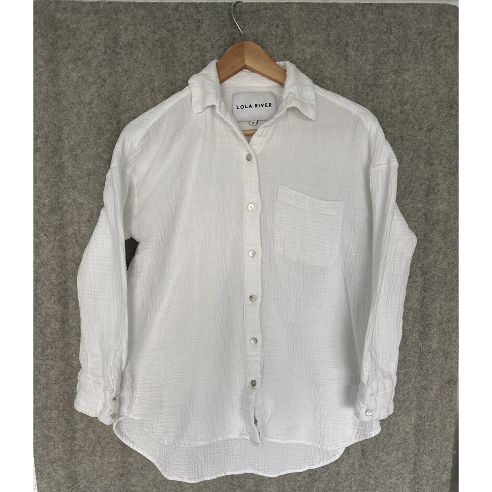 Lola River 100% Cotton Gauge White Size Small Shirt Beach Laganlook Long Sleeve